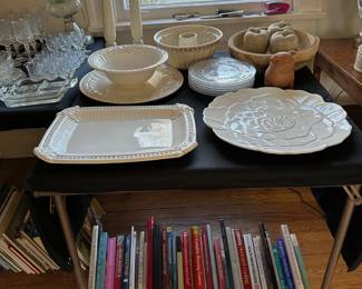 Electrified Oil Lamp, Glassware, Stemware, Platters, Bowls, Books