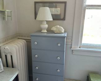 Narrow Chest of Drawers, Pictures, Lamp, Bunny