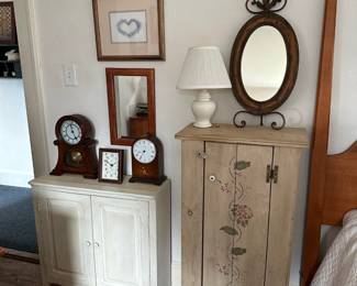 Primitive Style Cupboards, Mirror, Lamp, Clocks, Pictures