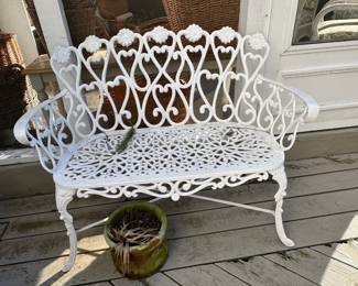 Victorian Style Cast Aluminum Outdoor Love Seat w/ Heart Back (3 Available)
