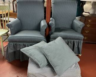 Pair of Arm Chairs, Ottoman