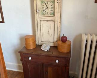 Old Washstand, Primitive Style Clock, Banded Boxes