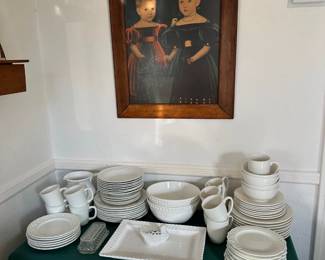 Primitive Style Picture of Girls, Lots of Dishes