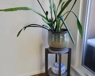 Plant Stand, Plant and Decorative Covered Bowl