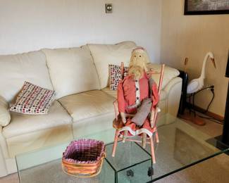 Leather Couch and Glass Coffee Table