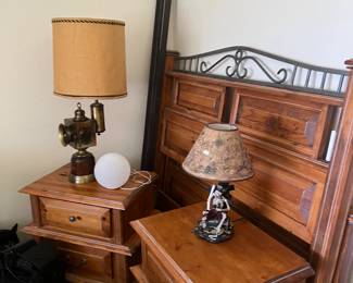 Full size bed, night stands, lamps