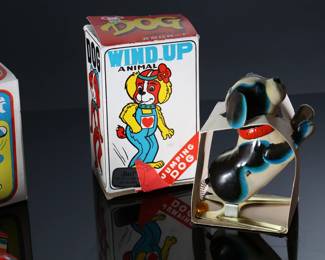 Lot of 6 Vintage Wind-Up Tin Litho Toys in Box - Blic Jumping Rabbit - Seal Playing Ball - Jumping Dog - Butterfly - Clown Riding Scooter	6 x 5 x 3 in largest box	198035

