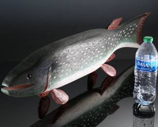 Folk Art Carved Wood Trout Fish Decoy Unsigned 	7x4x30in	196043
