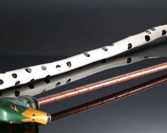 Lot of 2 Folk Art Carved Wood Walking Sticks Canes GLH		196049
