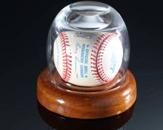 *Signed* Clete Boyer Autographed Baseball Auto in Case JSA	4in H x 4.25in Diameter  	199004
