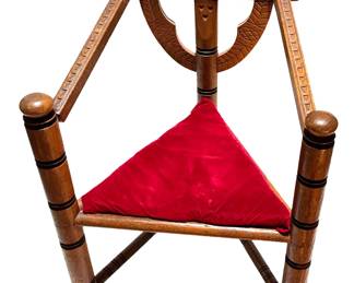 Antique Swedish Monks Chair Carved Oak 3-Leg Three-Legged 	34x22x20in	196187
