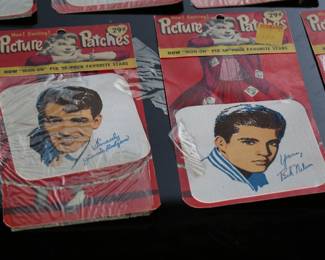 Lot of 7 1950s-60s Vintage Picture Iron-On Patches&nbsp;of Hollywood Stars in Original Packaging 	7.25x3.75in	196238
