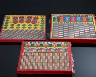 Lot of 3 Vintage Punchboard Gambling Punch Boards Double Luck Winners Deuces & Treys Trade Stimulators 		196006
