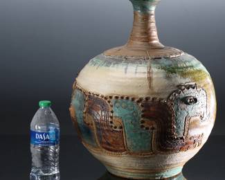 Large Studio Pottery Bottleneck Bulbous  Vase	17in H x 14in Diameter at widest point 	196191
