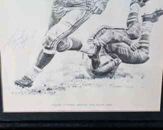 *Signed* Frank Gifford NFL Robert Riger Around The Right Side Print Autograph Football New York Giants 	Frame: 14.75x11.75x0.5in	199010
