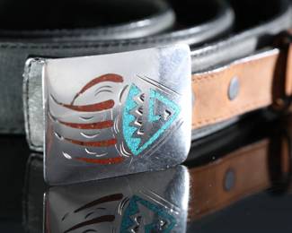 Vintage Silver Creek Classics Leather Belt With Sterling Silver Turquoise Bear Claw Belt Buckle - Size 36 - 53800	2 x 6 x 7 in	198021
