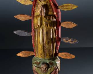 Vintage Mexican Carved Wood Religious Sculpture Our Lady of Guadalupe	24in H (14in without to piece) x8x2in	196220

