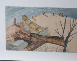 *Original* Art A. Grothe Painting Boat on the Lake Shore	Frame: 19.25x25.25in	196016
