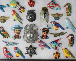 1950s Japan Tin Litho Pin Collection 	Display: 1x12.25x8.25in	196174
