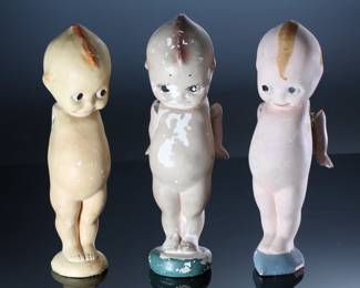 Lot of 3 Vintage Carnival Chalkware  Kewpie Dolls Jointed arms 		196160
