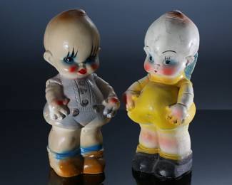 Lot of 2 Vintage Carnival Chalkware Fat Kewpie Dolls 		196165
