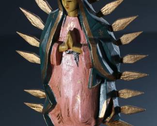 Vintage Mexican Carved Wood Religious Sculpture Our Lady of Guadalupe #2	11.75x5x2.5in	196221
