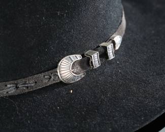 Vintage The Gun Club by Stetson Black Western Cowboy Hat With Silver & Leather Trim Band 58/7 1/4	6 x 15 x 15 in	198019
