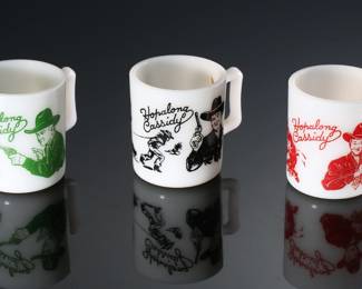 Lot of 3 1950s Vintage Hopalong Cassidy Coffee Mugs Red/Black/Green Hazel Atlas 	3x2.7x3.6in	196234
