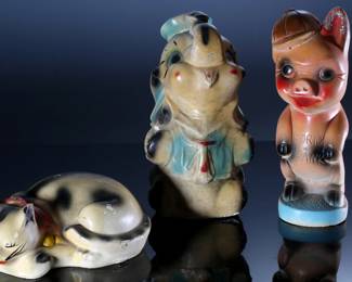 Lot of 3 Vintage Carnival Chalkware Animal Figure Statues - Porky Pig - Cat - Sailor Elephant	Sailor elephant 12x6x7 in - Porky 12x5x4.5 in - Cat 3.5x10x6 in 	198047
