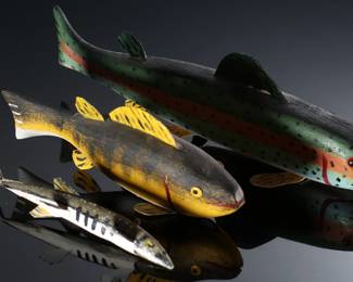 Lot of 3 Vintage Carved Wood Folk Art Fish Decoy		196047
