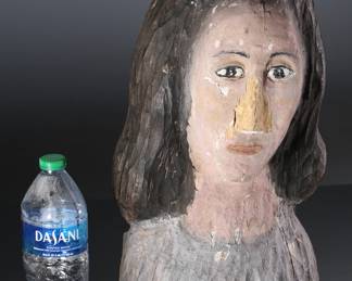 Vintage Folk Art Sculpture Carved Wood Head 	16x8x7in	196229
