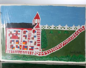 *Original* Lucile Smith Folk Art Schoolhouse Acrylic on Foamboard Painting 	20x29.75in	196001
