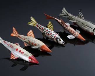 Lot of 6 Small SD Sherman Dewey Carved Wood Fish Decoy Folk Art decoys 		196247

