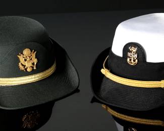Lot of 2 US Navy/Army Women’s Military Hats 	White: 22 1/2 Green: 21 1/2	199142
