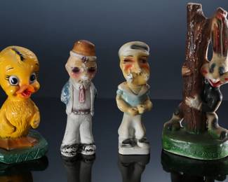Lot of 4 Vintage Carnival Chalkware Cartoon Figure Statues - Popeye - Wimpy - Bugs Bunny - Tweety Bird	Popeye 9x3x3 in Wimpy 9.5x3x3 in Tweety 9x4x4 in Bugs Bunny 12x6x2.5 in 	198052
