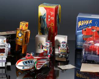 Lot of 5 Vintage Tin Litho Wind-Up Toys in Box - Monkey - Duck on Bike - Inertia Crocodile - Call Sparky the Dog 	8.5 x 4 x 4 in largest box	198029
