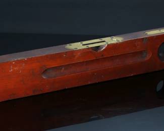 Antique 28in Stanley Rule & Level&nbsp;Brass & Wood Level 	28.25x3.15x1.35in	199021
