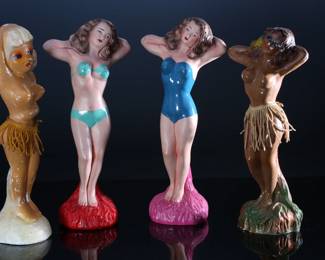 Lot of 4 Vintage Carnival Chalkware Bathing Beauties Figures  		196083
