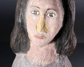 Vintage Folk Art Sculpture Carved Wood Head 	16x8x7in	196229
