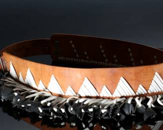 Vintage Yaqui Indian Deer Hoof Chapayeka Ceremonial Belt	Total Length: 50in<BR>Belt Width: 3in with hang: 6in 	196170
