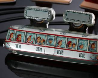 1950s Vintage Japanese Tin Litho Toy Masudaya Wind-Up Moon Shuttle Space Monorail Japan	2.75x2x6in	196125
