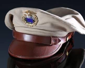 US Navy Military Sealift Command Officer Dress Visor Hat Cap Khakis 	Size: unmarked look like 7	199129
