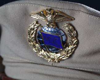 US Navy Military Sealift Command Officer Dress Visor Hat Cap Khakis 	Size: unmarked look like 7	199129
