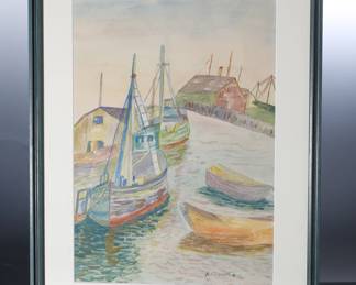 *Original* Art A. Grothe Painting Sailboats in Harbor 	Frame: 25.25x19.25in	196020

