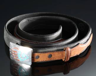 Vintage Silver Creek Classics Leather Belt With Sterling Silver Turquoise Bear Claw Belt Buckle - Size 36 - 53800	2 x 6 x 7 in	198021
