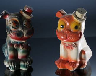 Lot of 2 Vintage Carnival Chalkware Bonzo Bulldog in Derby Hat	11x4.5x7in	196168
