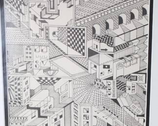 Signed Litho L. Goodman “The Neighborhood” Framed Print 	Frame: 16.25x23.25in	196026
