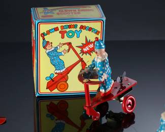 Lot of 6 Vintage Wind-Up Tin Litho Toys in Box - Blic Jumping Rabbit - Seal Playing Ball - Jumping Dog - Butterfly - Clown Riding Scooter	6 x 5 x 3 in largest box	198035
