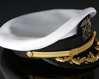US Navy Officers Dress Visor Cap Hat White	Size: unmarked look like 7.25	199125
