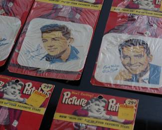 Lot of 7 1950s-60s Vintage Picture Iron-On Patches&nbsp;of Hollywood Stars in Original Packaging 	7.25x3.75in	196238
